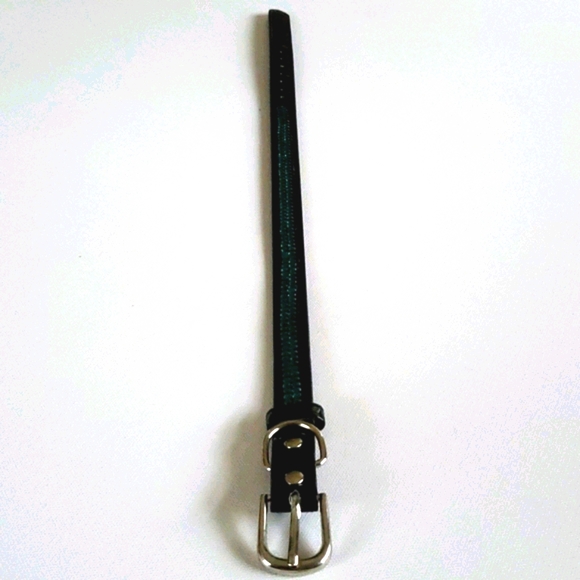 Dog Collar Green Iridescent Stones Faux Black Pate - Picture 8 of 14